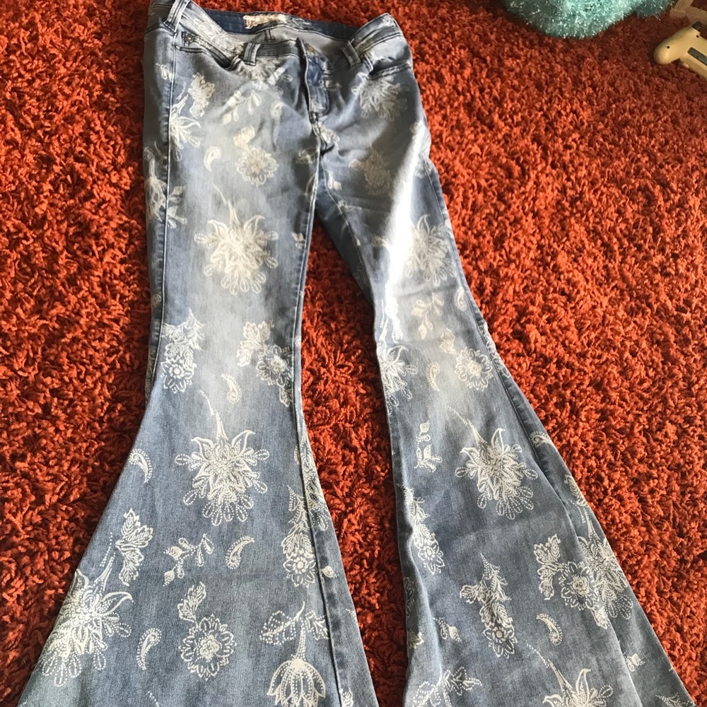 Free people bell bottom jeans paisley print